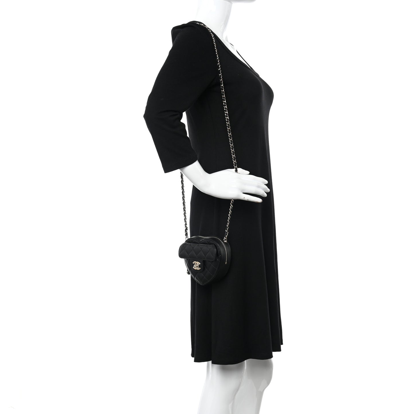 Lambskin Quilted CC In Love Heart Clutch With Chain Black