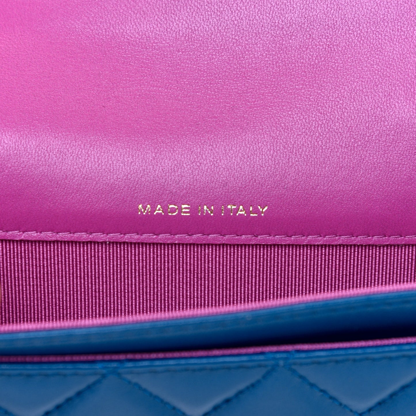 Lambskin Quilted Flap Card Holder Wallet Blue Pink