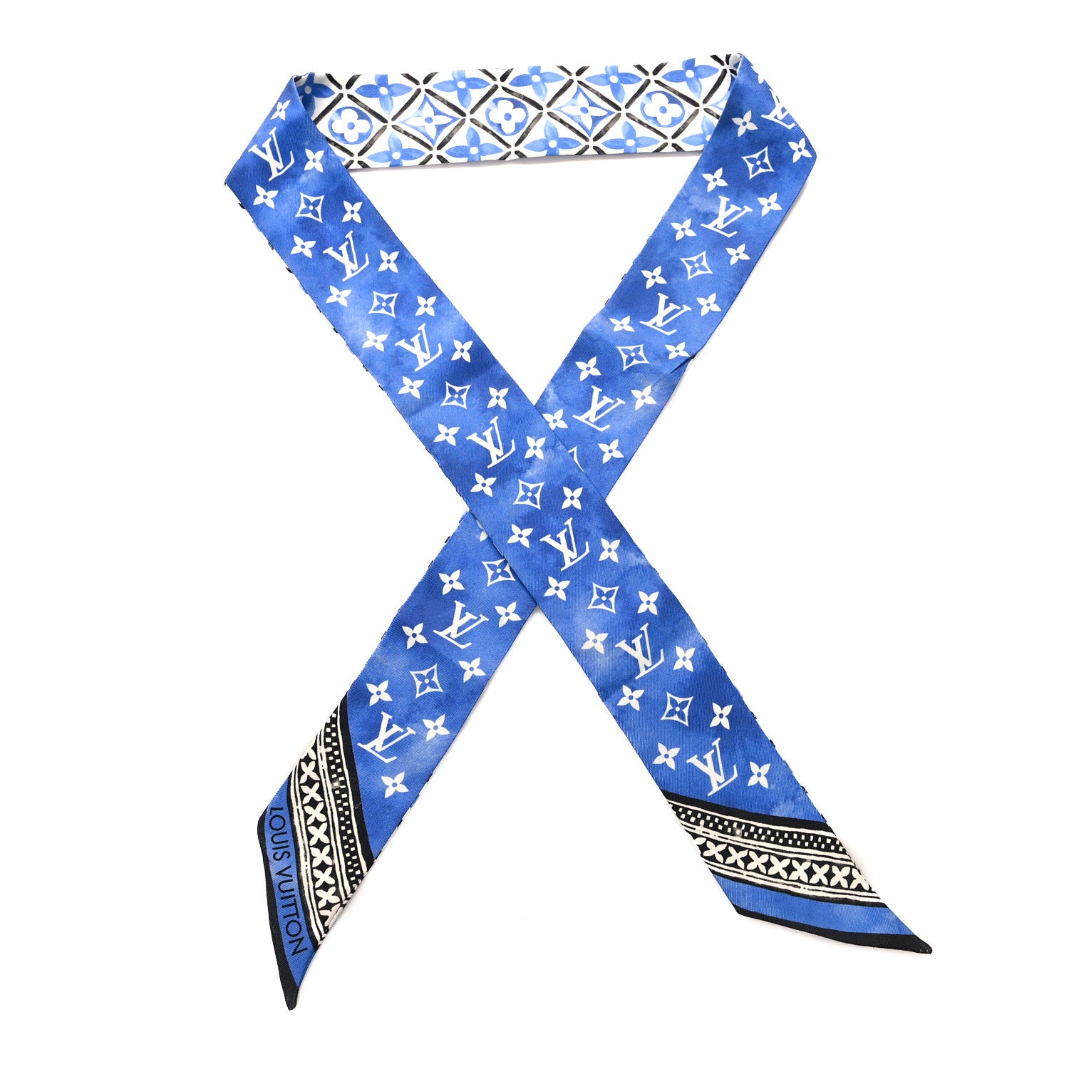 Louis Vuitton Silk Monogram Flower Tile BB Bandeau Blue 1 of 3