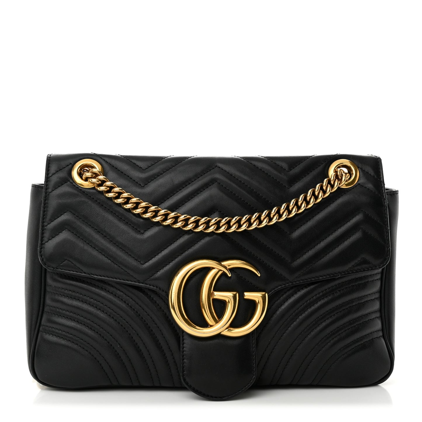Calfskin Matelasse Medium GG Marmont Shoulder Bag Black