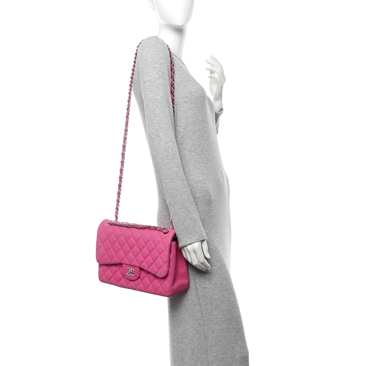 Iridescent Caviar Quilted Jumbo Double Flap Pink