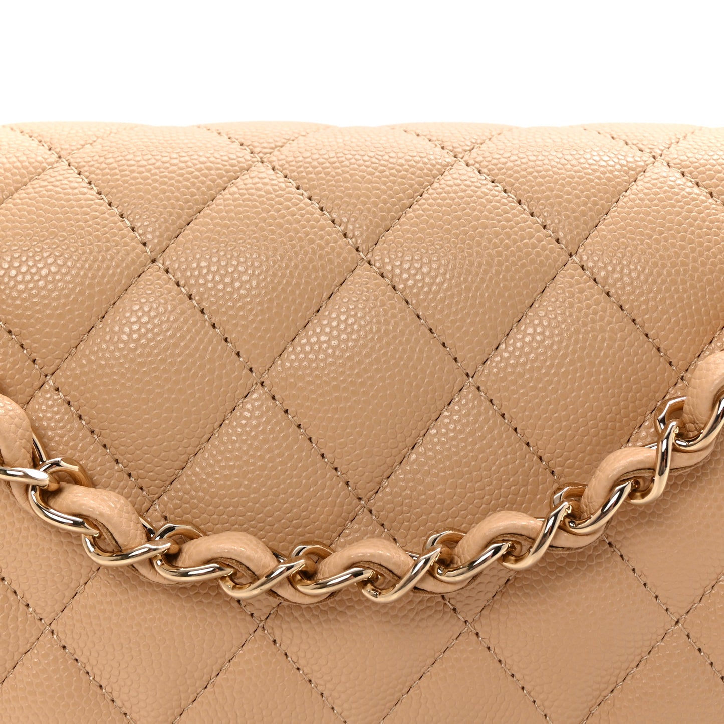 Caviar Quilted Medium Double Flap Beige