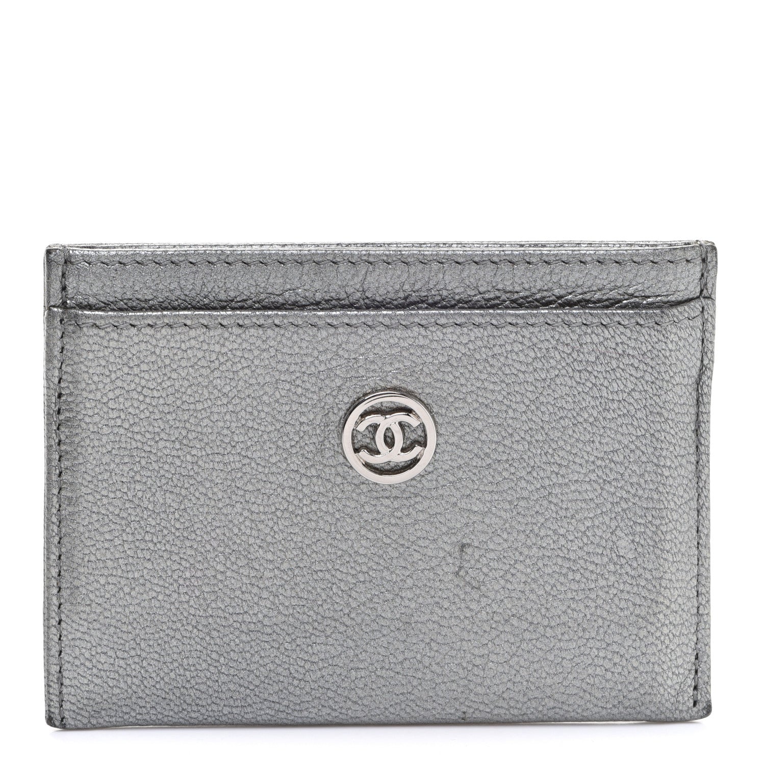 Chanel Metallic Goatskin CC Button Card Holder Silver 1 of 14