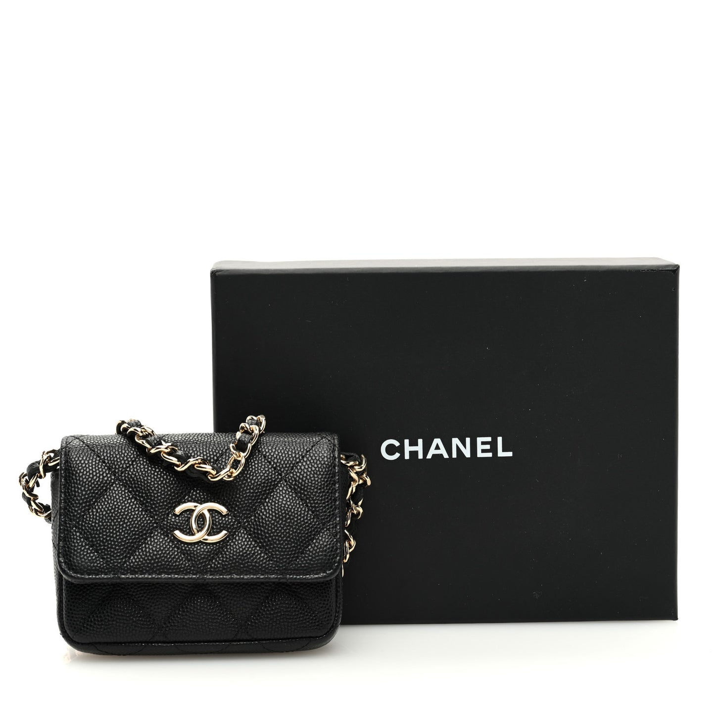 Caviar Quilted Belt Bag With Charms On Chain Black