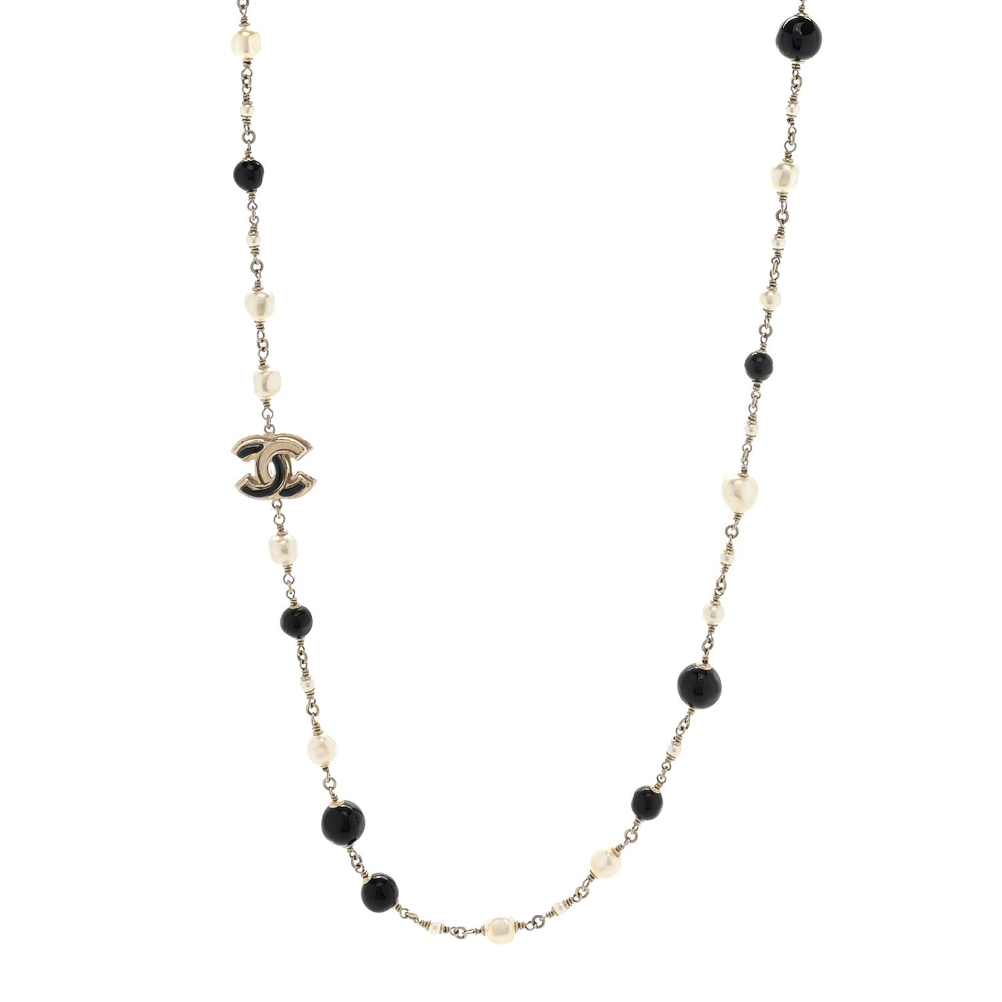 Pearl Beaded CC Long Necklace Black