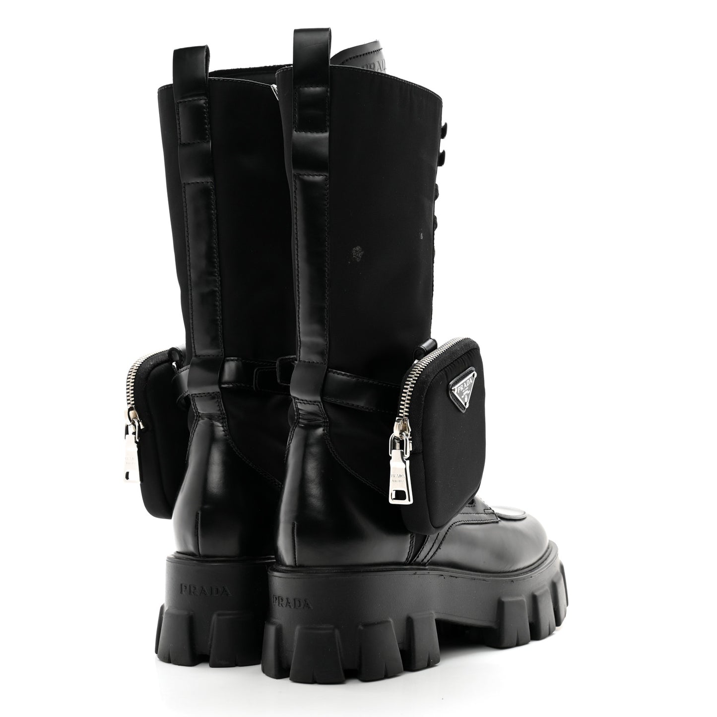 Vitello Lux Nylon Metal Triangle Logo Monolith Pouch Pocket 55mm Tall Combat Boots 38.5 Black