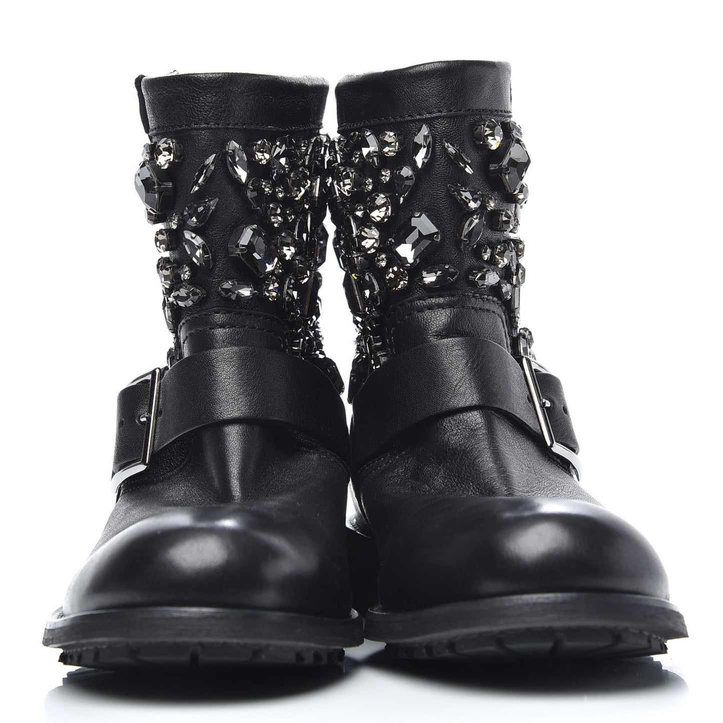 Calfskin Crystal Embellished Youth Biker Boots 39.5 Black