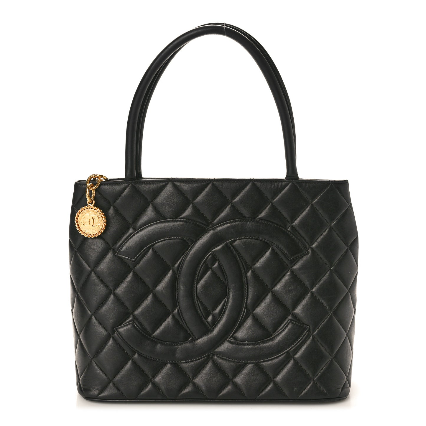 Lambskin Quilted Medallion Tote Black