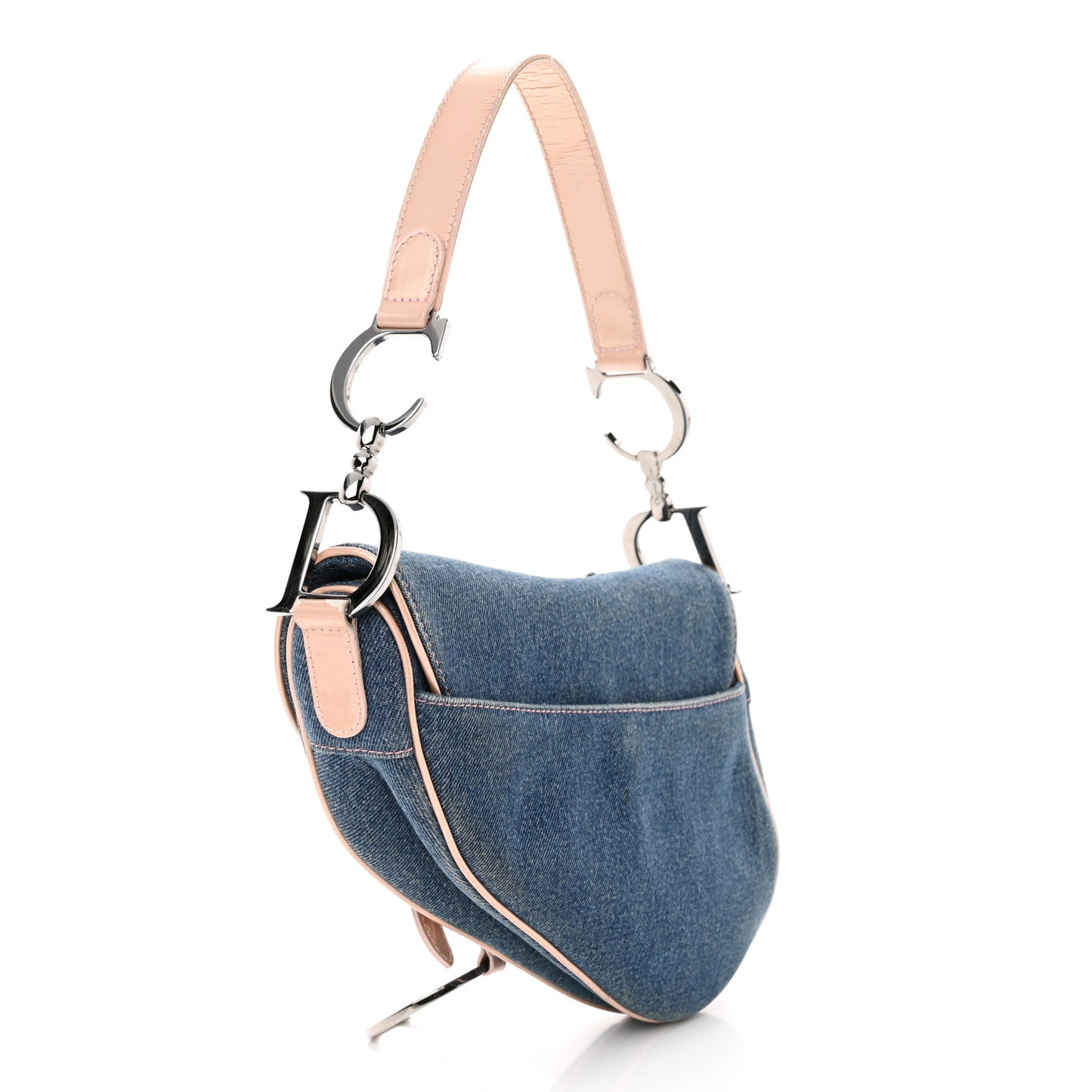 Patent Denim Jeans Saddle Bag Blue Pink