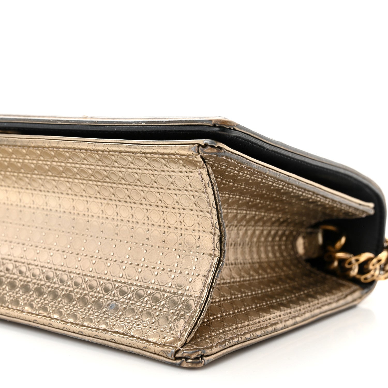 Christian Dior Metallic Patent Micro-Cannage Medium Diorama Flap Bag Gold 11 of 18