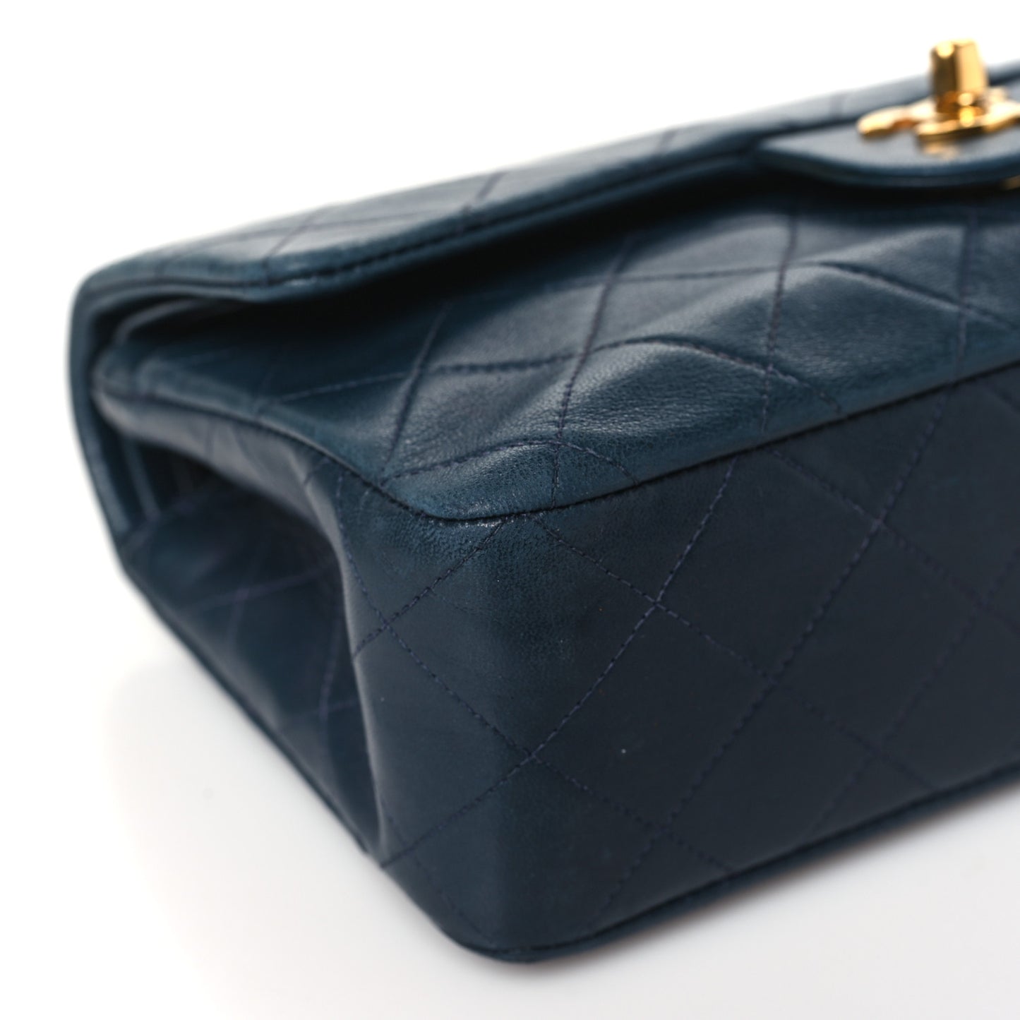Lambskin Quilted Medium Double Flap Navy