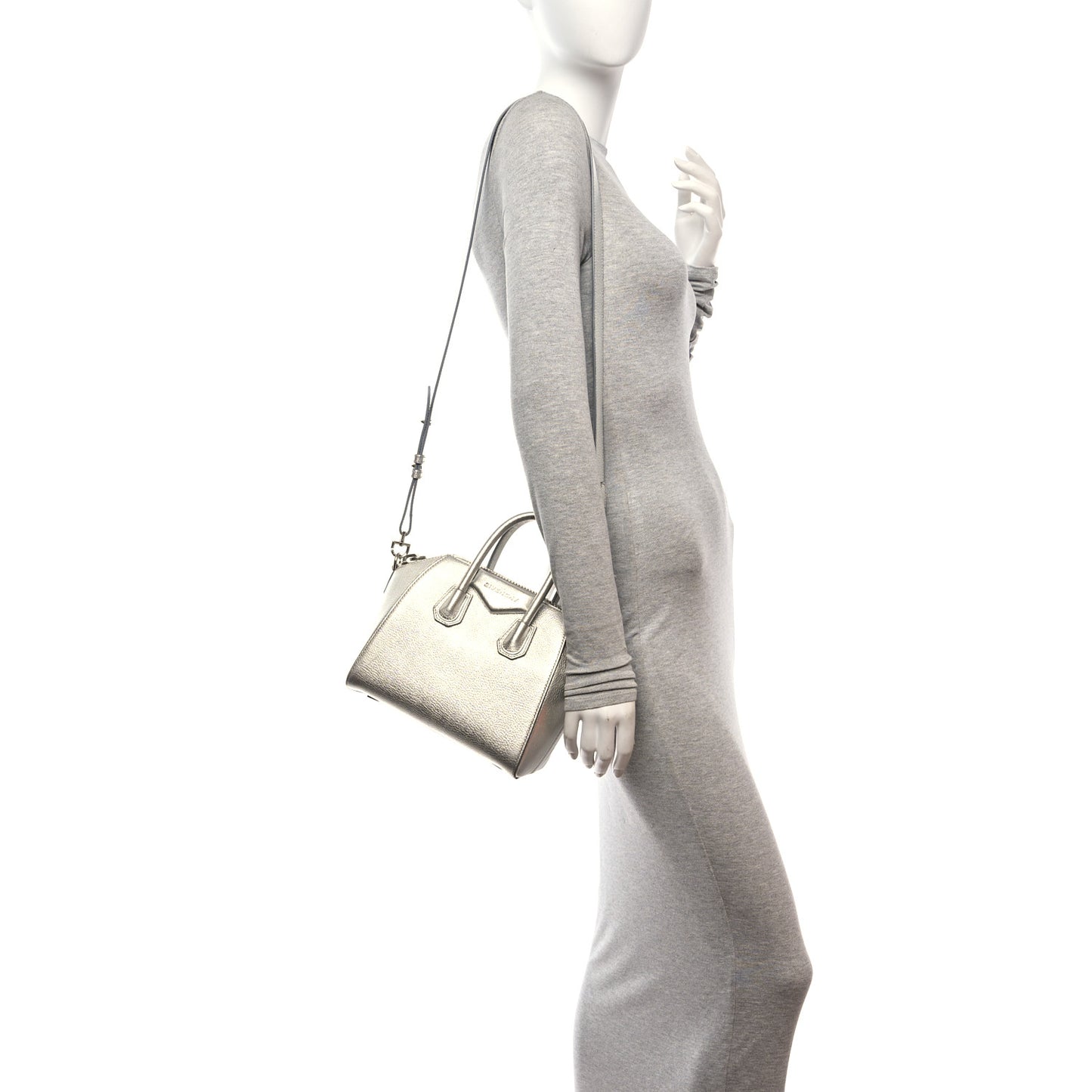 Metallic Sugar Goatskin Mini Antigona Silver