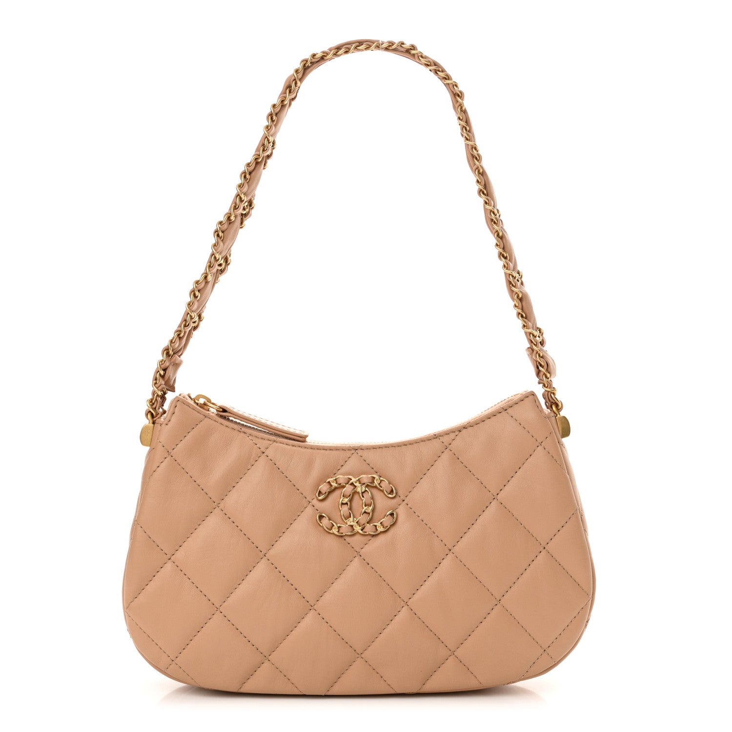 Chanel Crumpled Calfskin Quilted Braided CC Hobo Beige 1 of 12