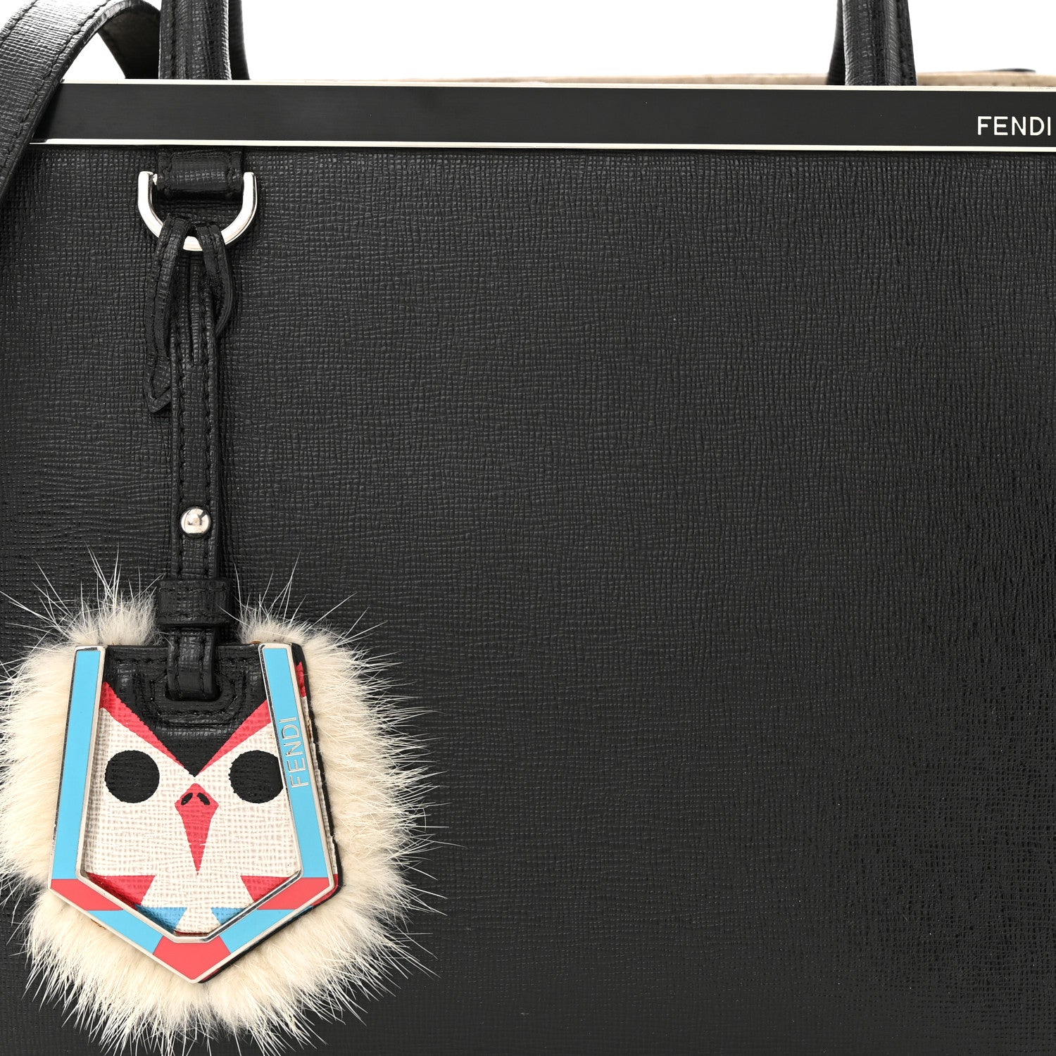 Fendi Vitello Elite Flamingo Mink Monster Charm Petite 2Jours Tote Black Multicolor 9 of 14