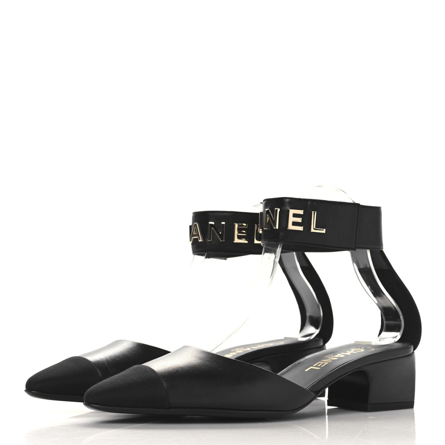 Lambskin Grosgrain Cap Toe Logo Ankle Strap Pumps 39 Black