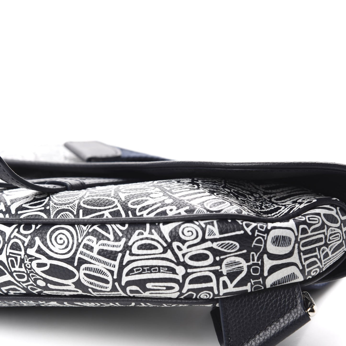 X SHAWN STUSSY Grained Calfskin Printed Mens Saddle Bag Navy Blue