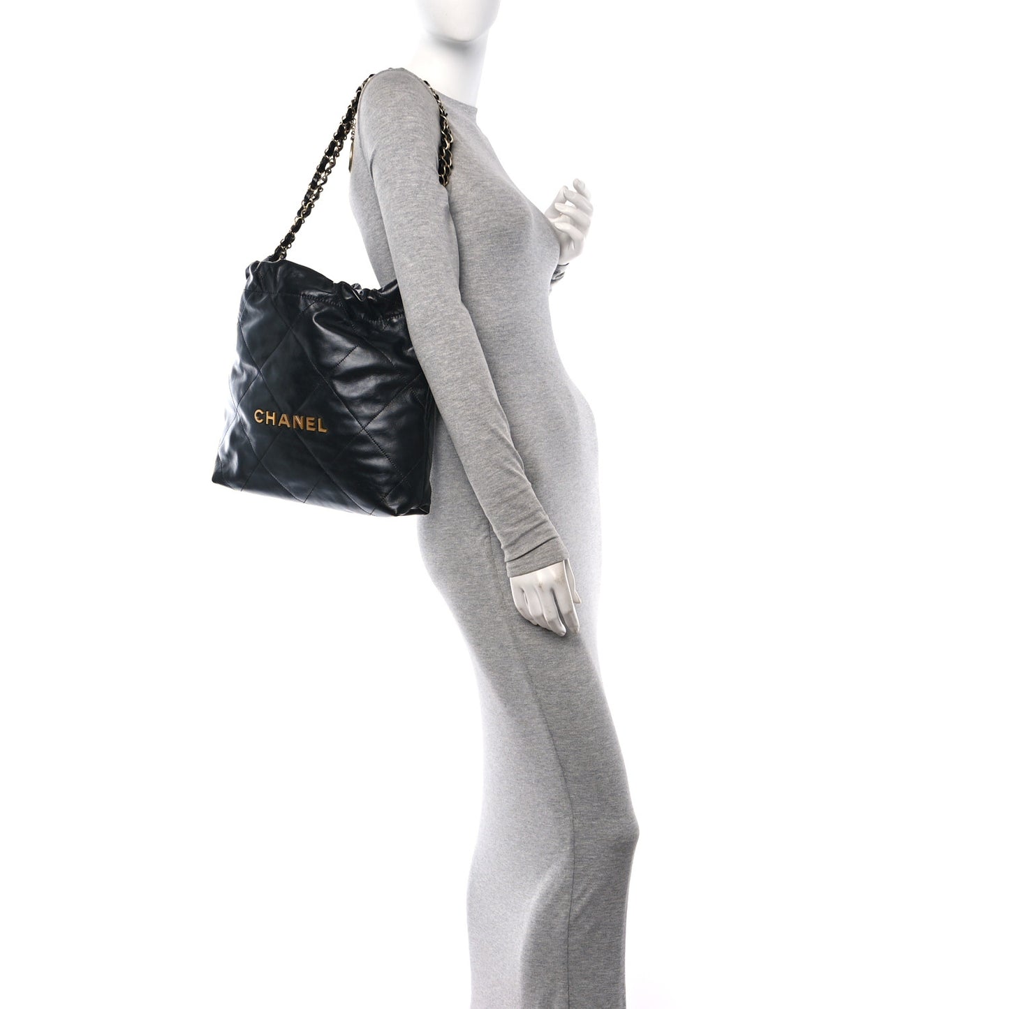 Shiny Calfskin Quilted Small Chanel 22 Black