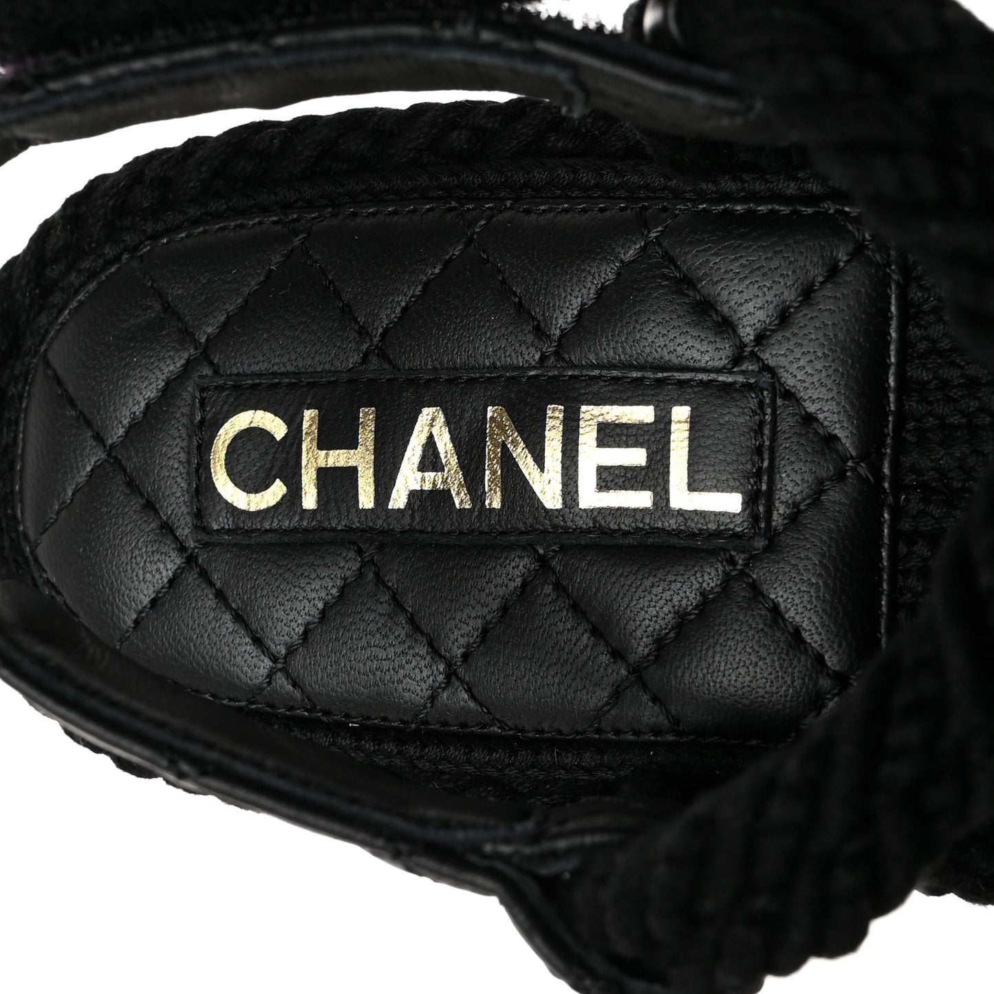 Cord Lambskin Quilted Logo Sandals 38 Black
