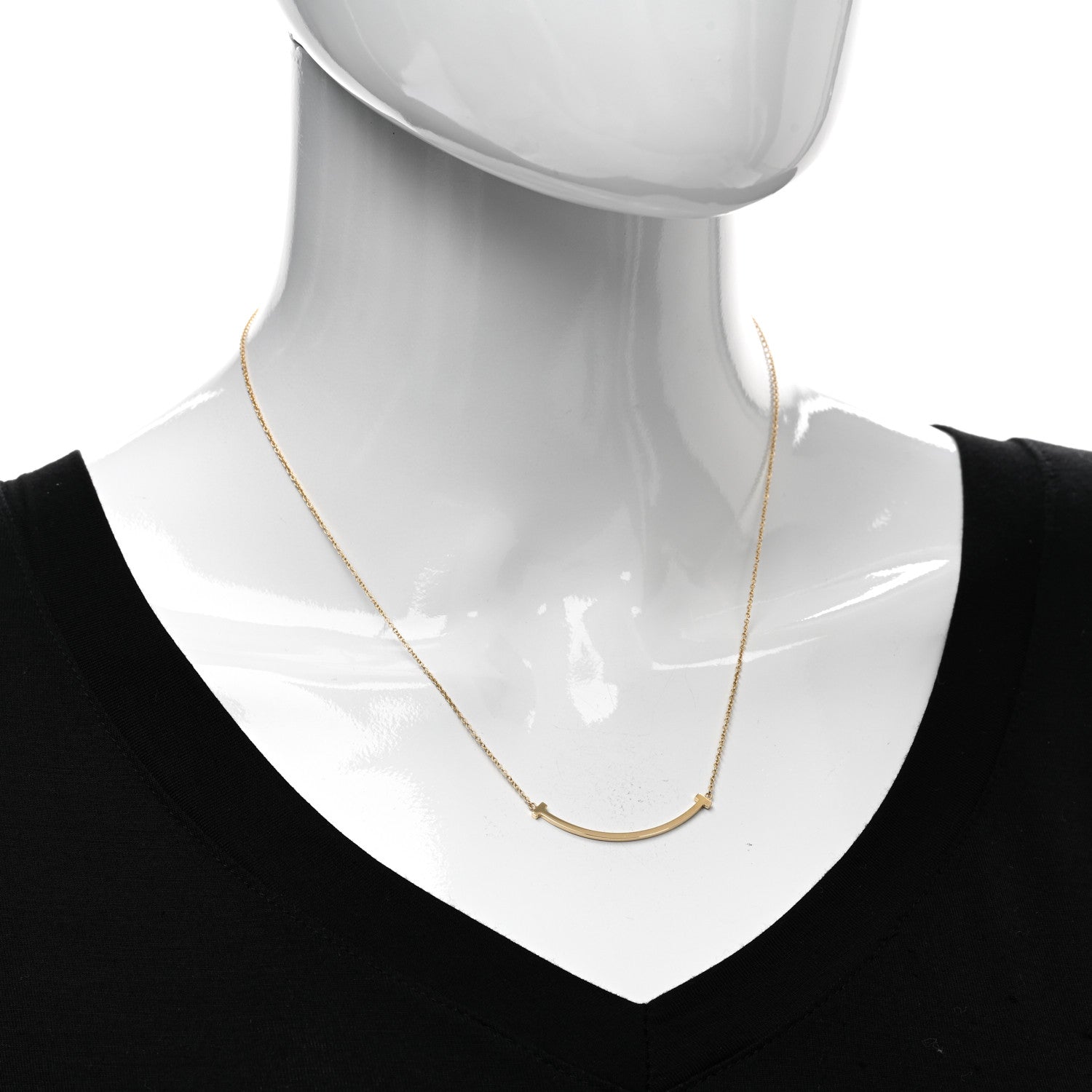 Tiffany 18K Yellow Gold Small T Smile Pendant Necklace 2 of 5