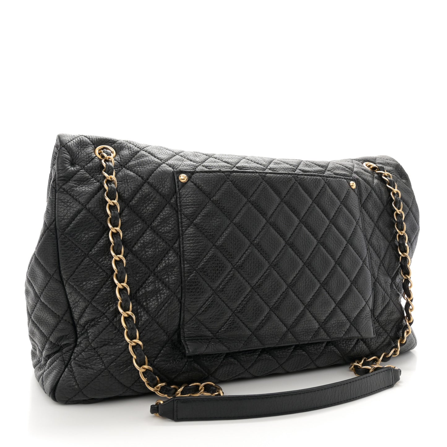 Calfskin Quilted XXL Travel Flap Bag Black