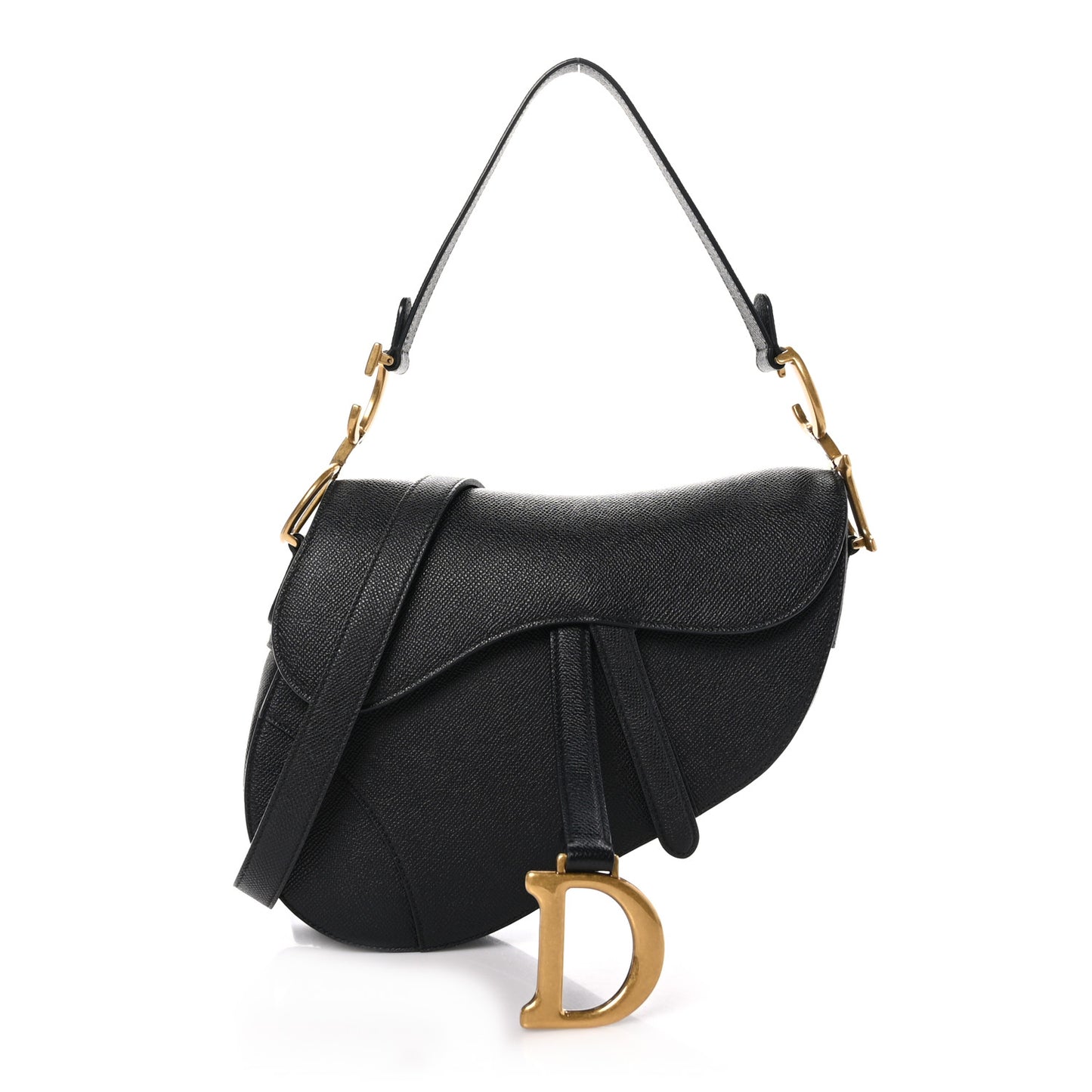 Grained Calfskin Saddle Bag With Strap Black