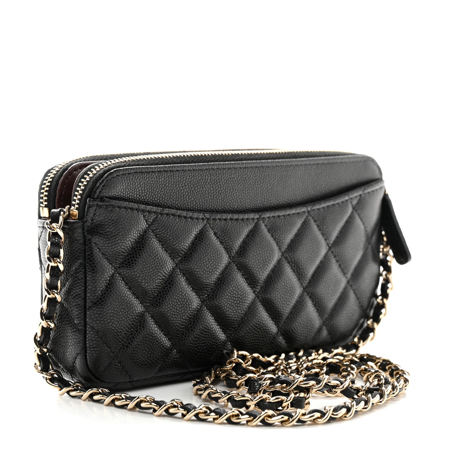Caviar Quilted Small Clutch With Chain Black