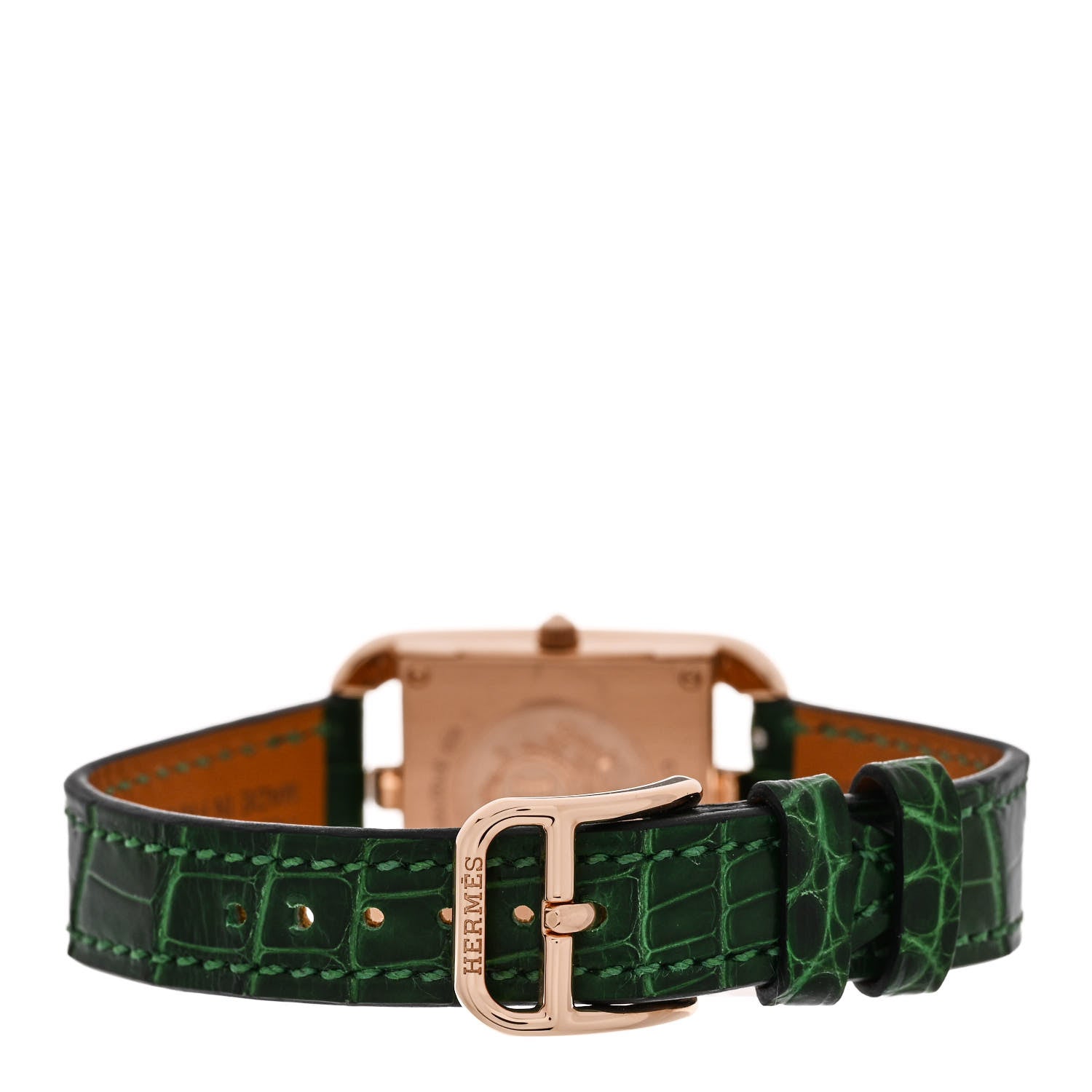 Hermes 18K Rose Gold Alligator Diamond Bezel Jade 23mm Cape Cod Chaine d'Ancre Joaillier Quartz Watch Vert Moyen 3 of 5