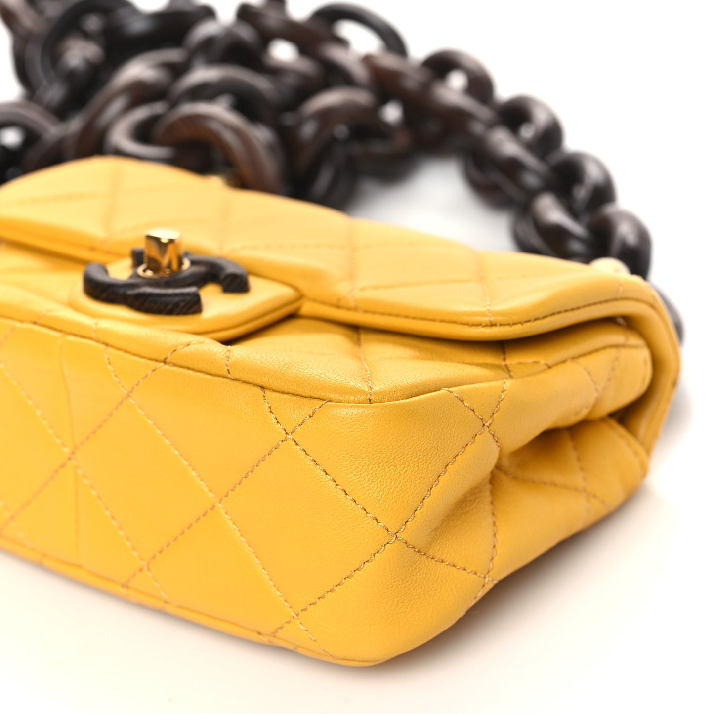 Lambskin Wenge Quilted Mini Fashion Wood Square Flap Yellow
