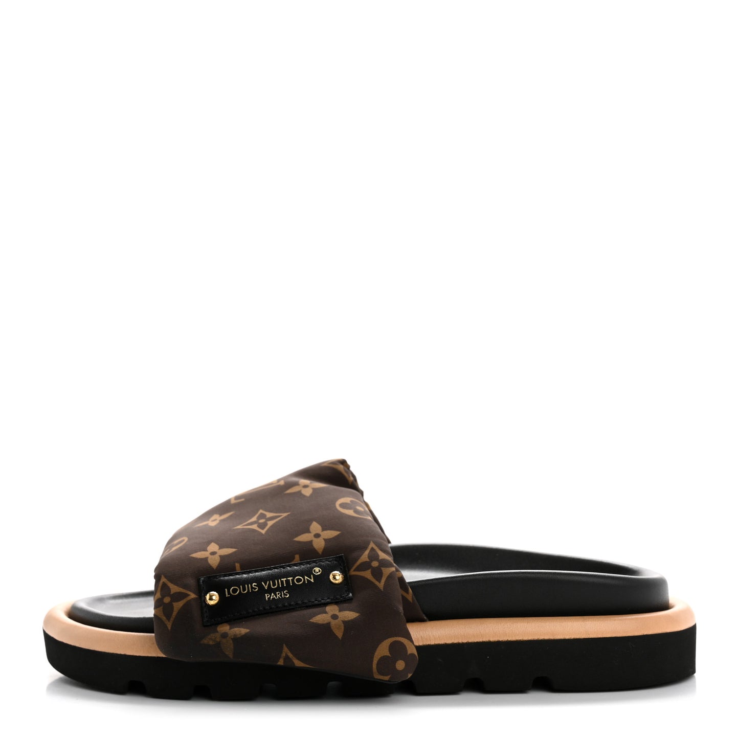 Nylon Monogram LV Pool Pillow Flat Comfort Mule 37 Cacao Brown