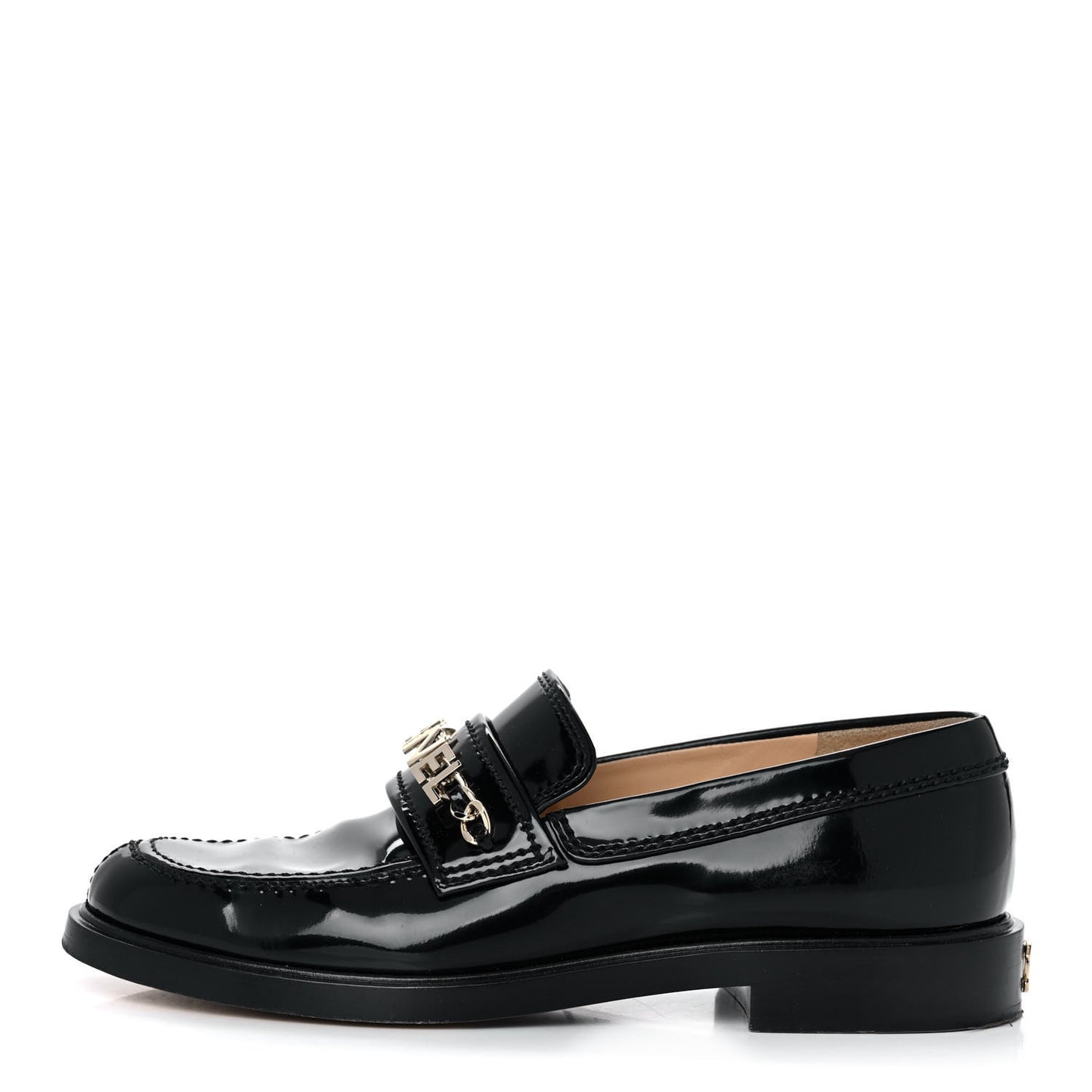 Shiny Calfskin Logo Loafers 37 Black