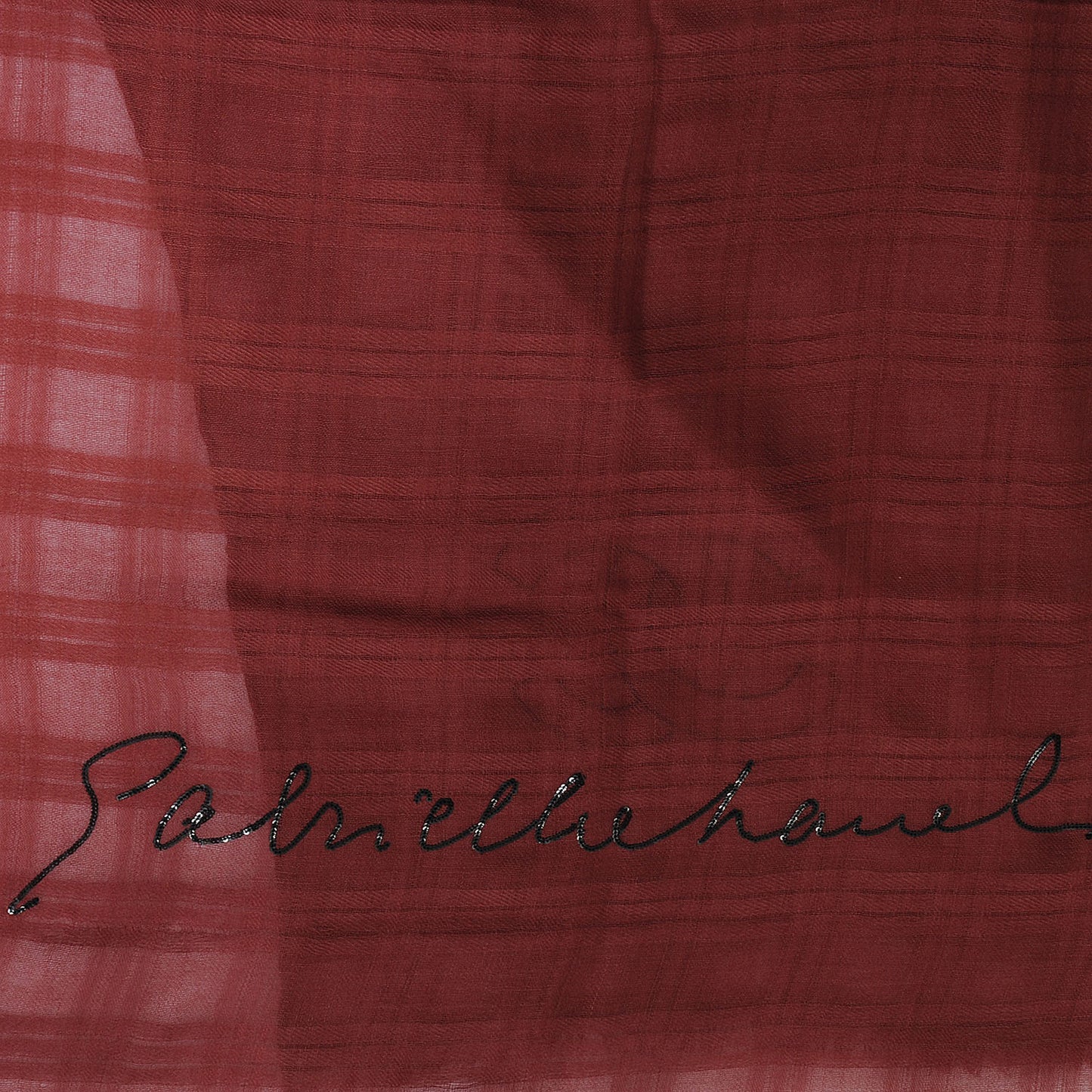 Cashmere Silk Sequins Plaid Logo Scarf Shawl Red
