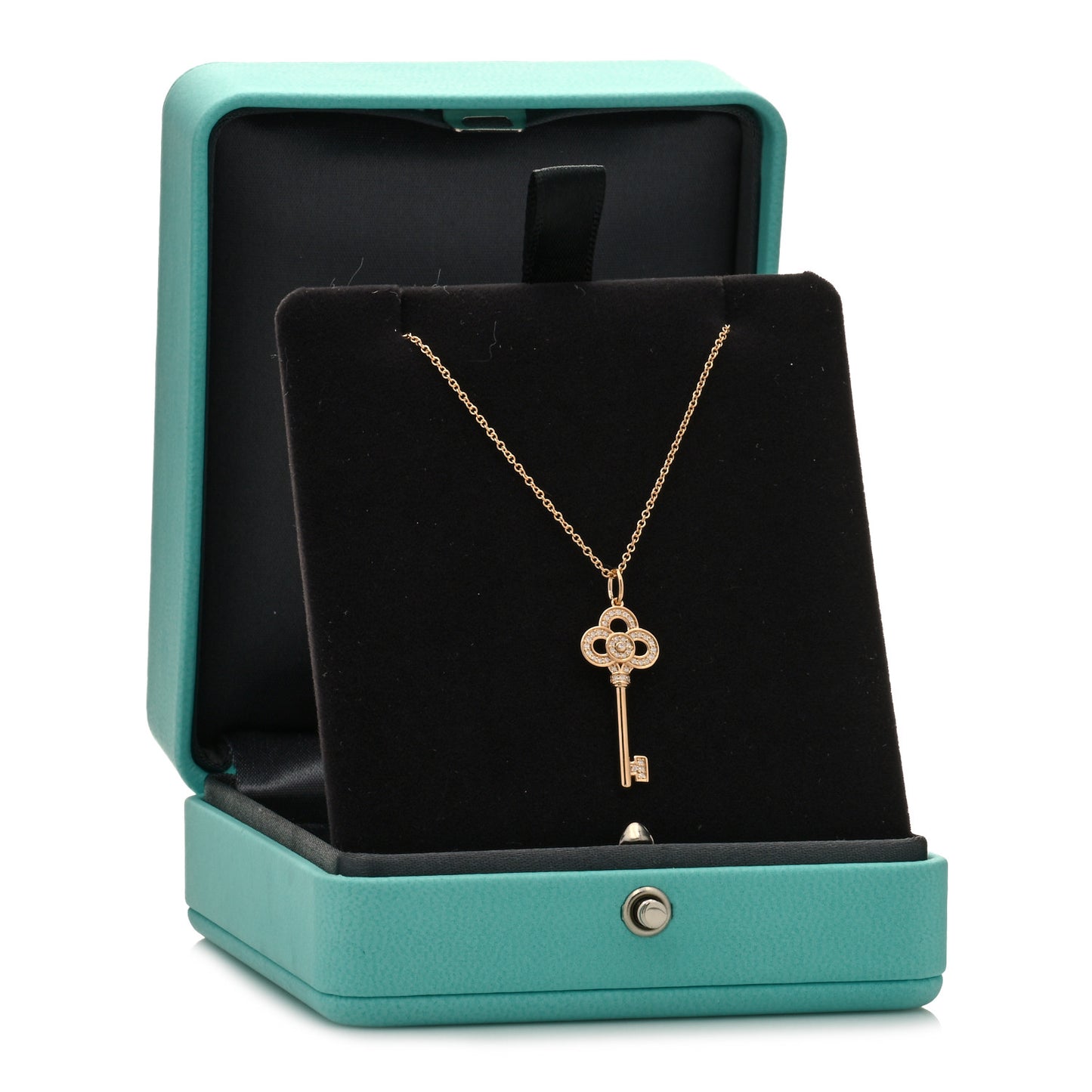 18K Rose Gold Diamond Mini Crown Key Pendant Necklace