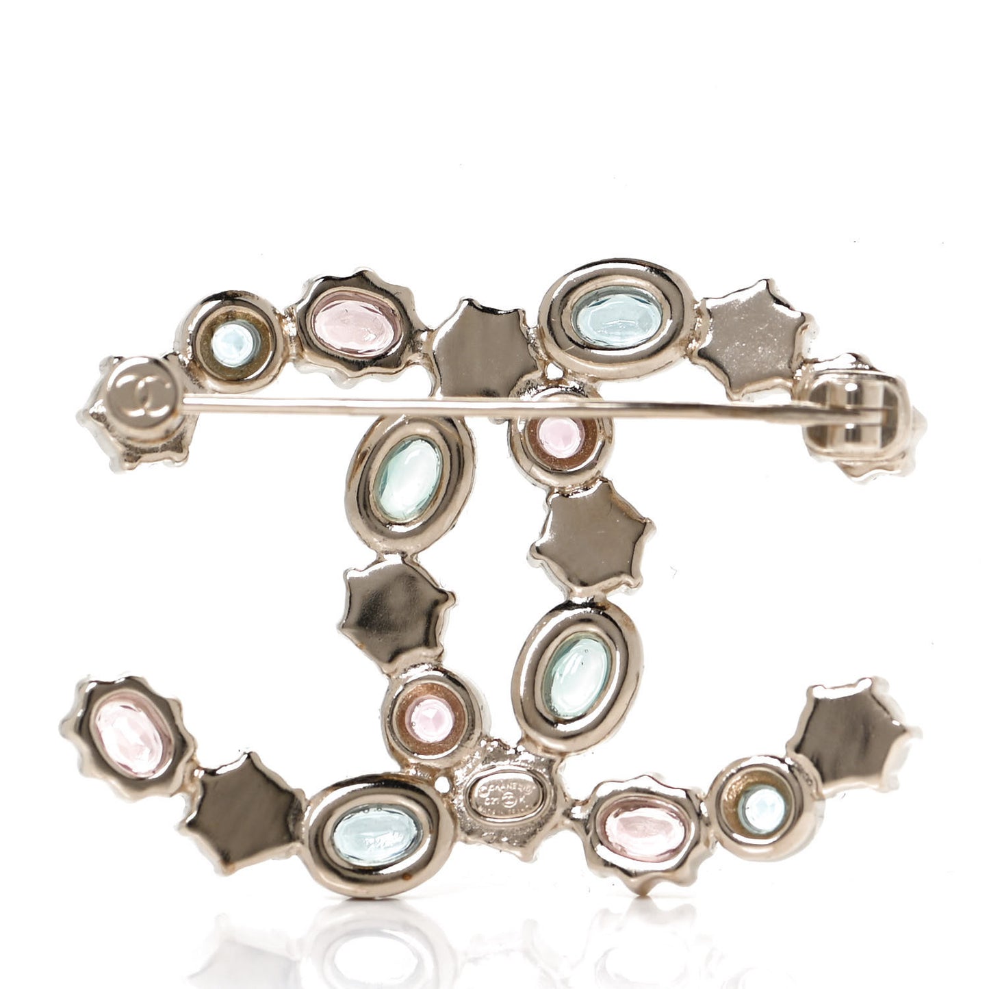 Pearl Crystal CC Brooch Gold Multicolor