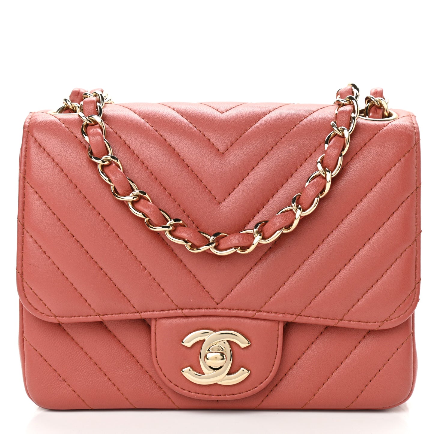 Lambskin Chevron Quilted Mini Square Flap Rosewood