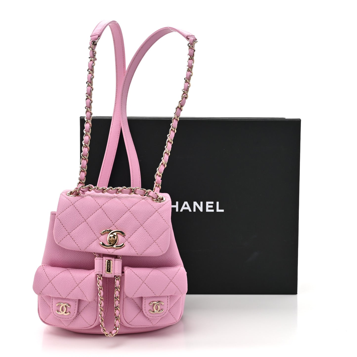 Shiny Caviar Quilted Small Duma Pockets Drawstring Backpack Lilac