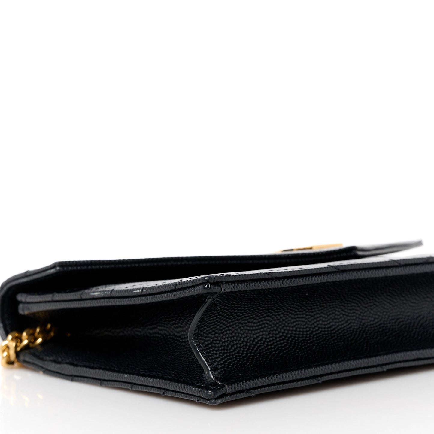 Grain De Poudre Matelasse Chevron Monogram Envelope Chain Wallet Black