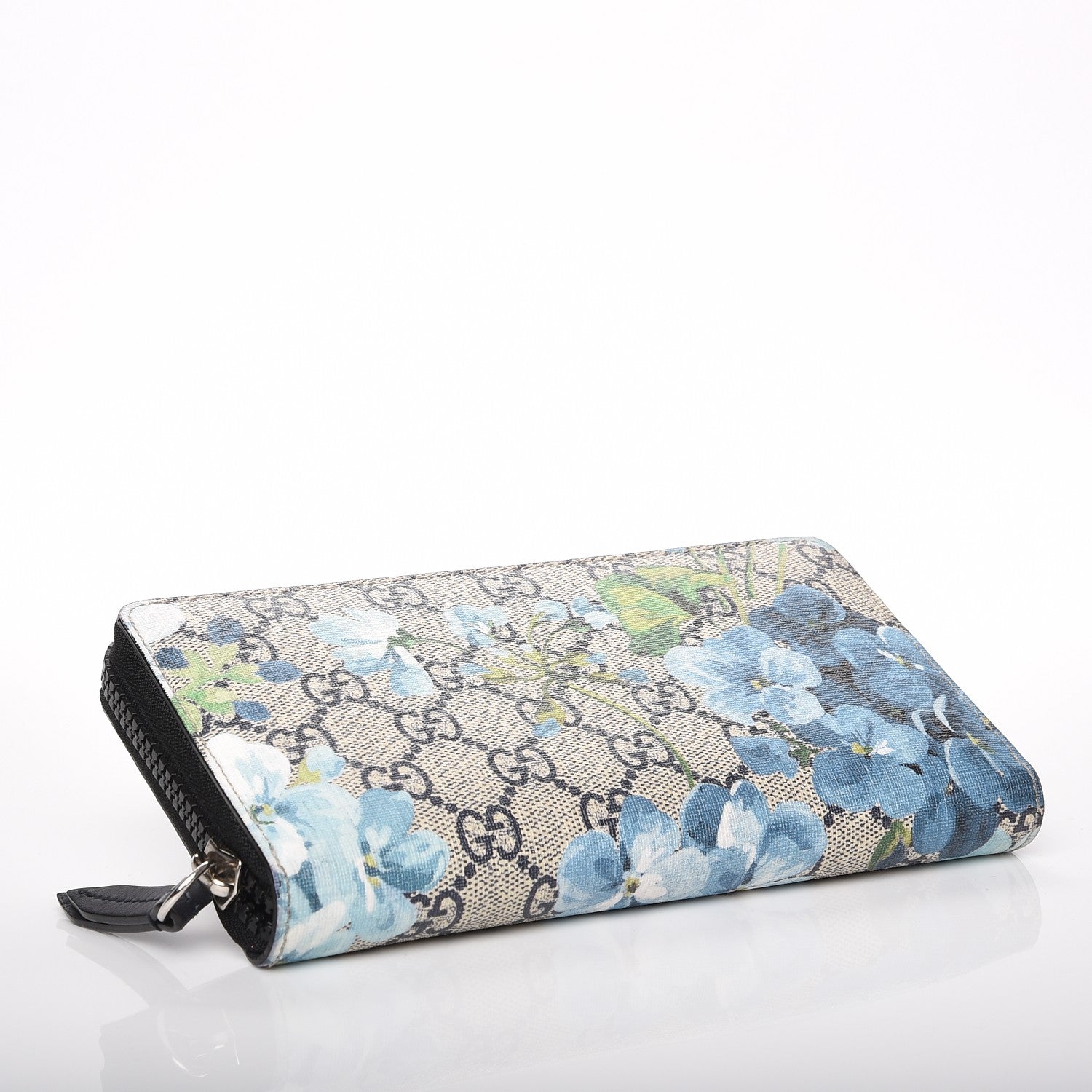 Gucci GG Supreme Monogram Blooms Zip Around Wallet Blue 4 of 6