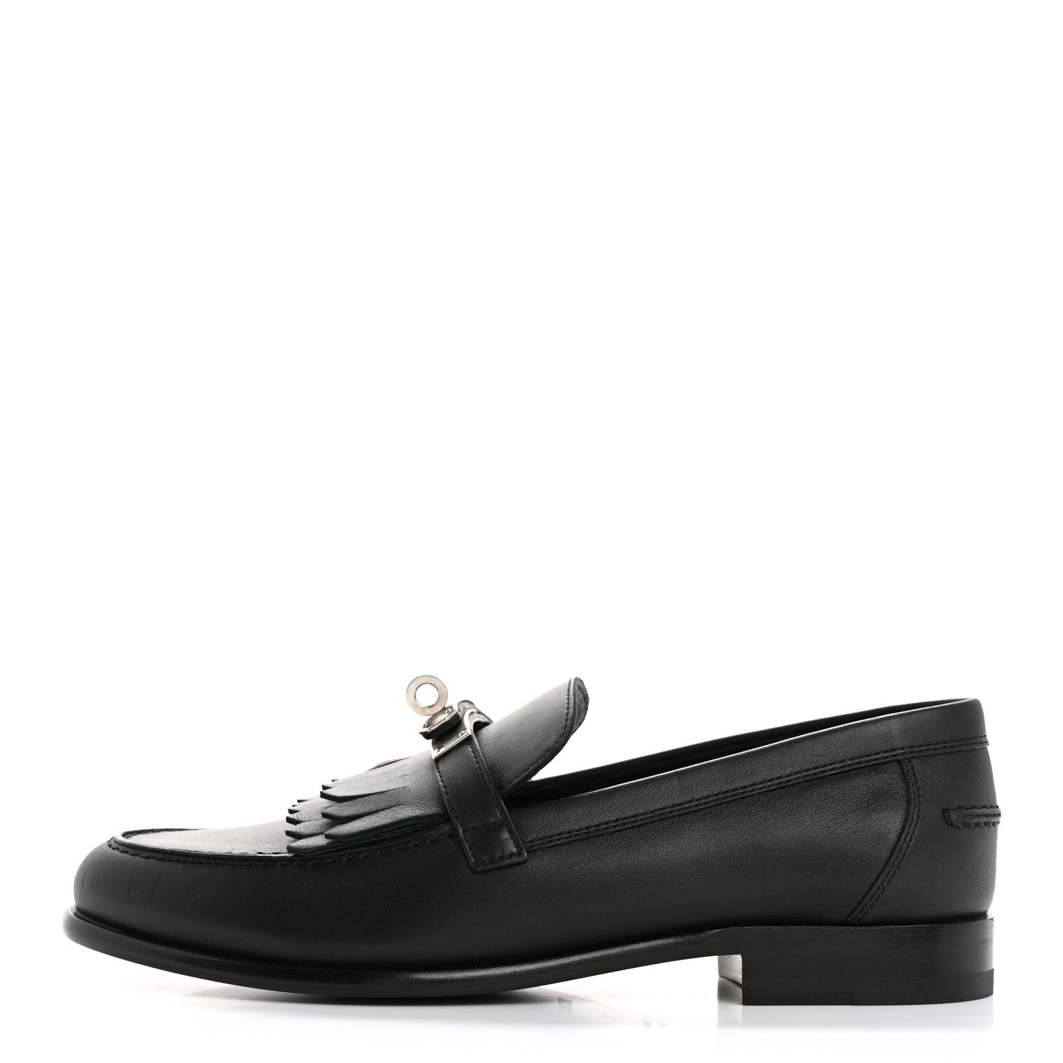 Hermes Fringed Calfskin Womens Destin Loafer 38 Black 1 of 10