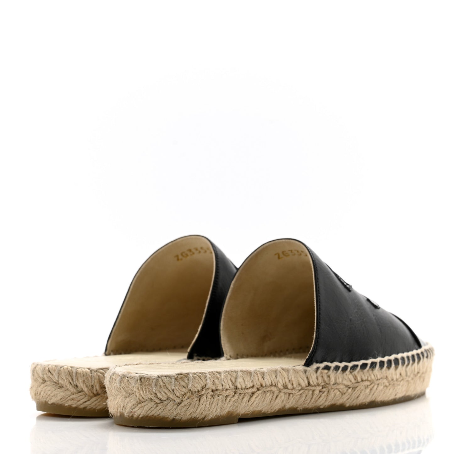 Iridescent Goatskin Patent CC Espadrille Mules 36 Black