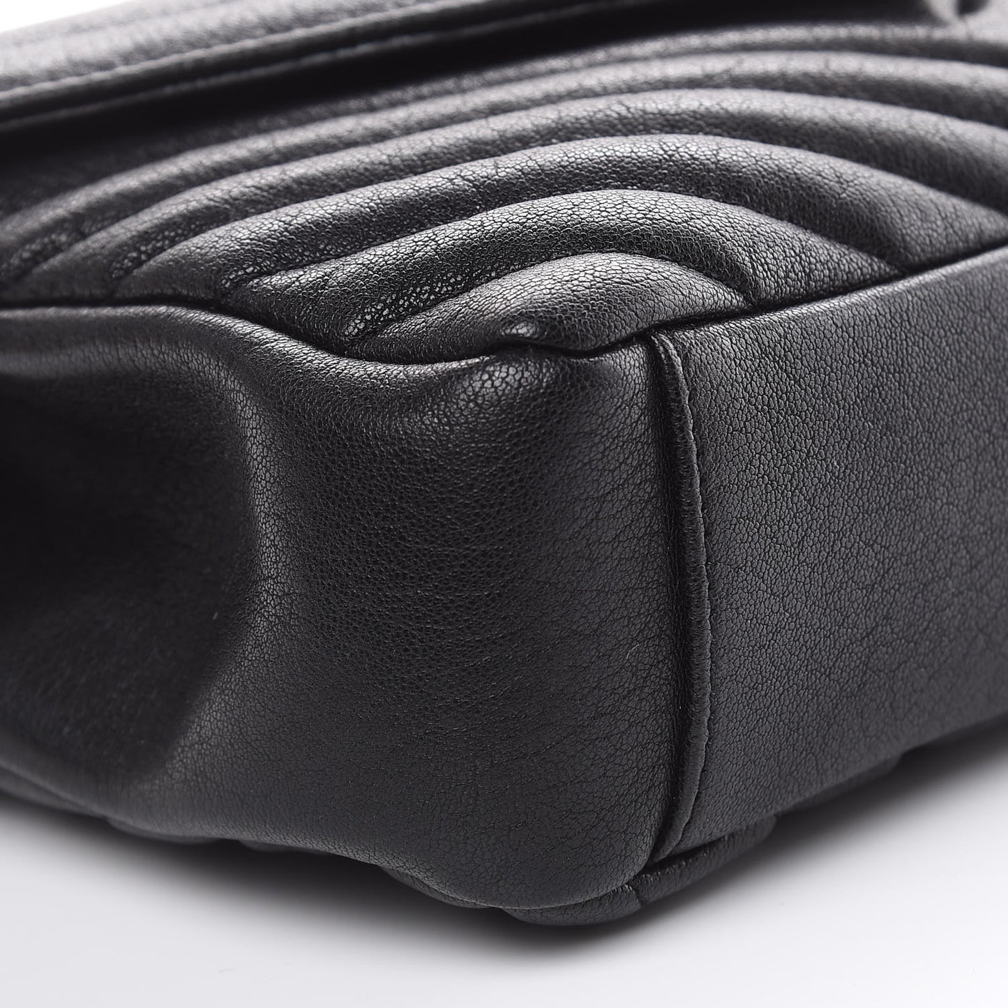 Sheepskin Matelasse Chevron Monogram Monochrome Medium College Bag Black