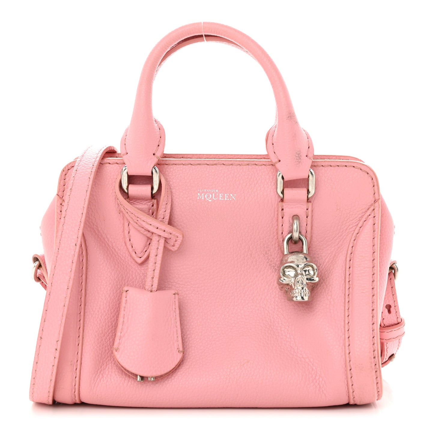 Pebbled Calfskin Mini Skull Padlock Zip Around Tote Petal