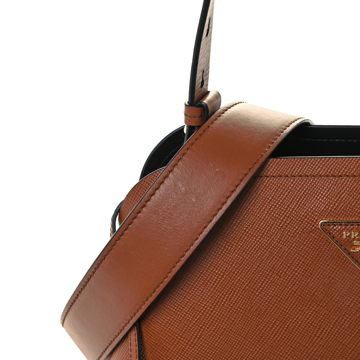 Prada Saffiano Cuir Calfskin Matinee Tote Cognac Black 11 of 11