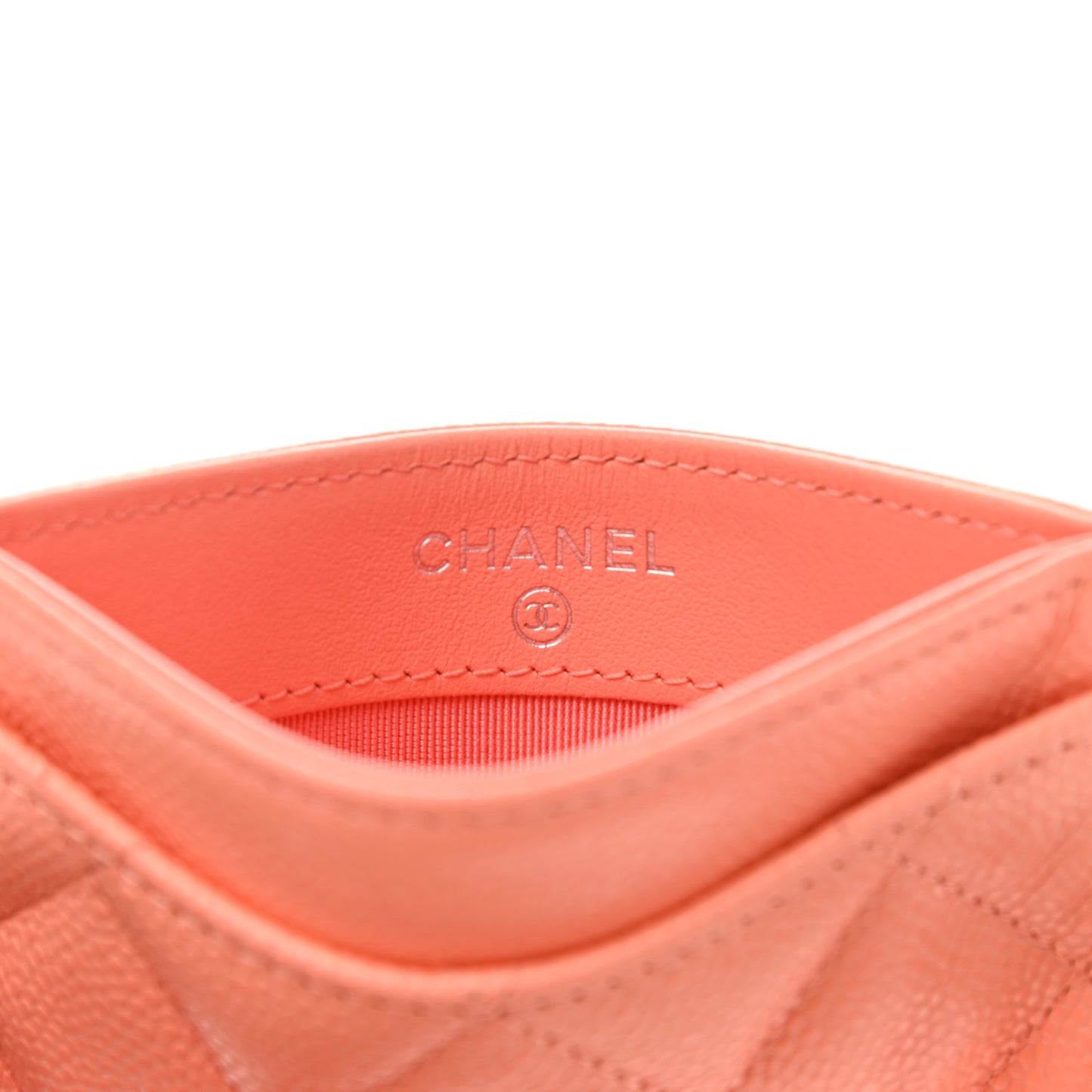 Caviar Quilted Card Holder Coral