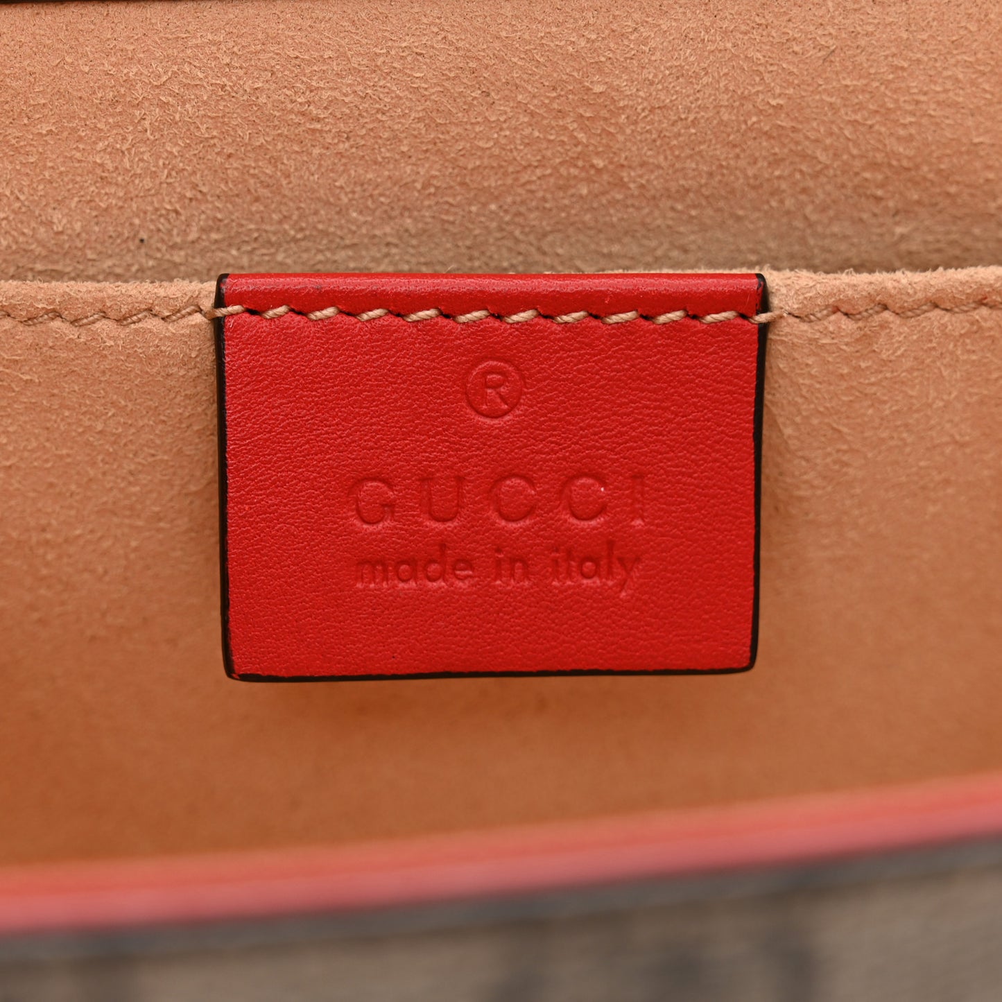 GG Supreme Monogram Apple Small Padlock Shoulder Bag Beige Multicolor Lobster Red