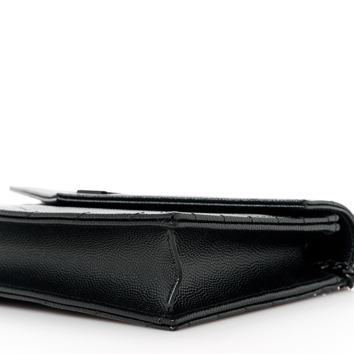 Saint Laurent Grain De Poudre Matelasse Chevron Monogram Monochrome Envelope Chain Wallet Black 9 of 9