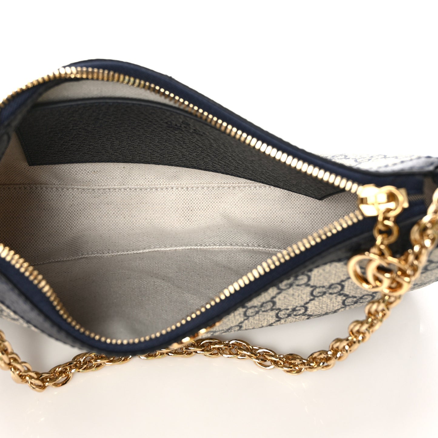 GG Supreme Monogram Textured Dollar Calfskin Web Small Ophidia GG Handbag Beige Blue
