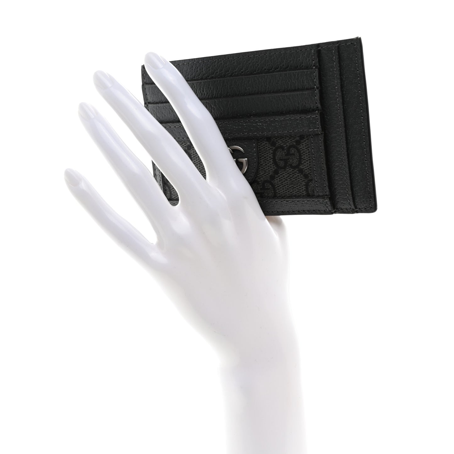 GG Supreme Monogram Textured Calfskin Ophidia Card Holder Grey