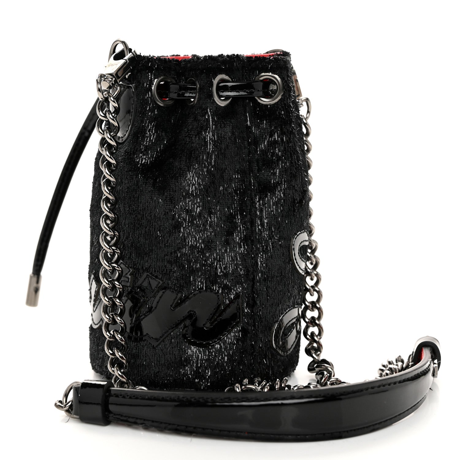 Christian Louboutin Metallic Sequin Mini Marie Jane Bucket Bag Black 3 of 9