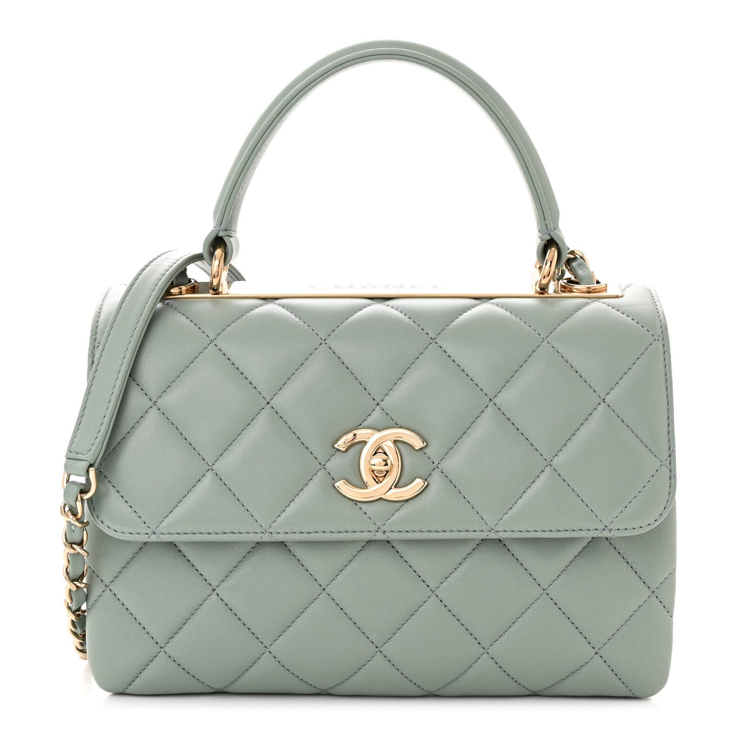 Lambskin Quilted Small Trendy CC Flap Dual Handle Bag Light Grey