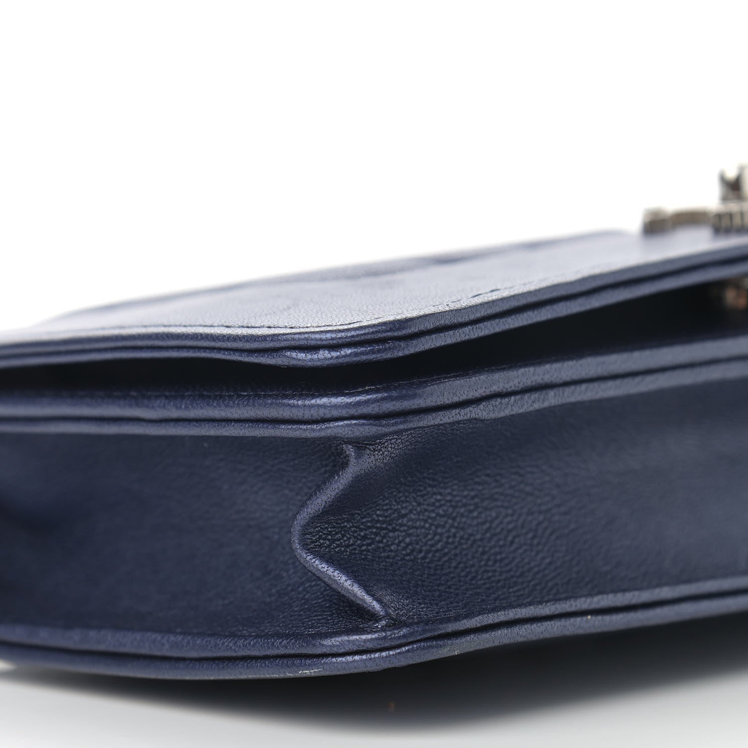 Chanel Metallic Sheepskin Chevron Quilted Vintage Mademoiselle Wallet On Chain WOC Navy 10 of 15